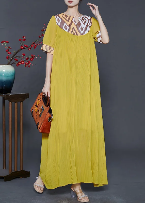 Women’s clothing to inspire confidence and beauty Modern Yellow Oversized Patchwork Chiffon Maxi Dress Summer Women’s clothing to inspire confidence and beauty Modern Yellow Oversized Patchwork Chiffon Maxi Dress Summer