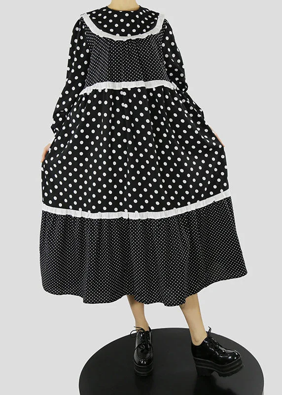 Versatile outfits to transition from day to night   Women Black Ruffles Zip Up dot Patchwork Maxi Dresses Spring