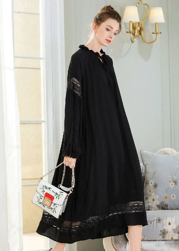 Dress to impress with elegant women’s wear French Black Ruffled Lace Patchwork Cotton Maxi Dress Spring Dress to impress with elegant women’s wear French Black Ruffled Lace Patchwork Cotton Maxi Dress Spring