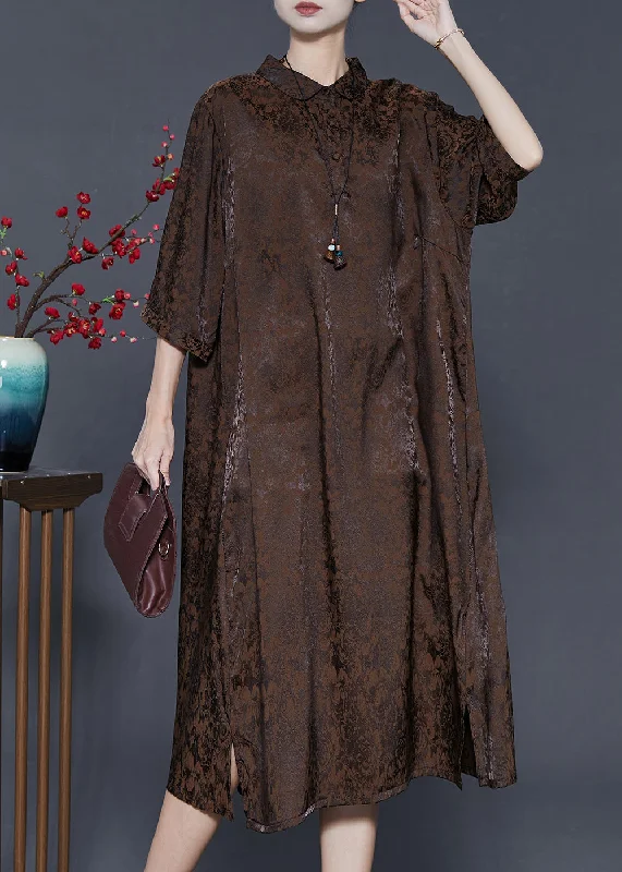 Women’s clothing that fits your personality and style Vintage Chocolate Jacquard Silk Maxi Dresses Bracelet Sleeve Women’s clothing that fits your personality and style Vintage Chocolate Jacquard Silk Maxi Dresses Bracelet Sleeve