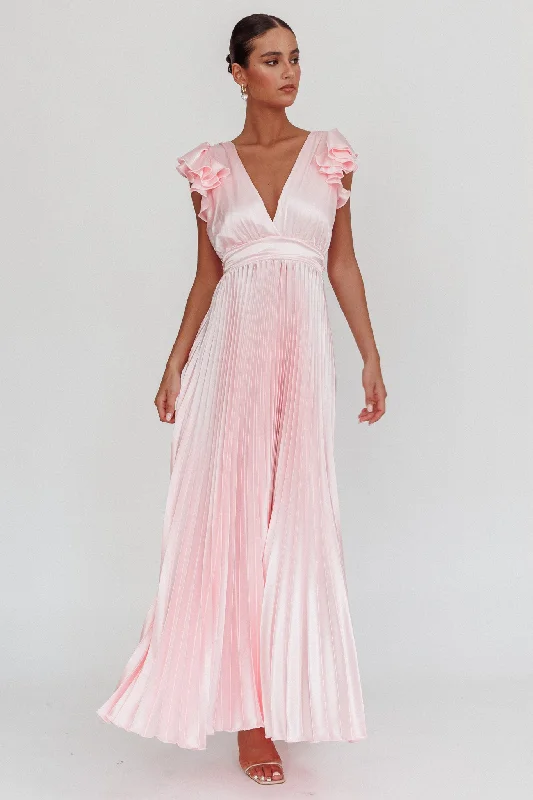 High-fashion styles at affordable prices   Enchantment Ruffle Sleeve Pleat Maxi Dress Pink