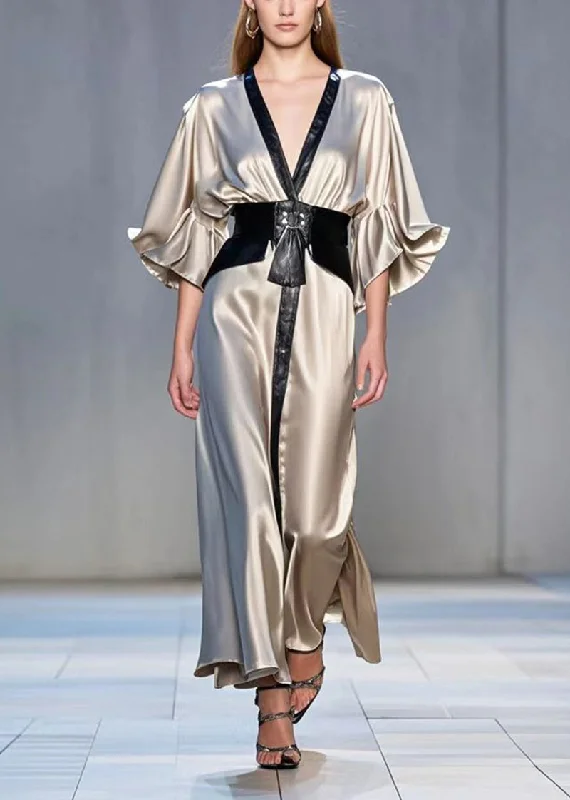 The ultimate destination for women’s clothing Italian Champagne Cinched Patchwork Silk Maxi Dress Flare Sleeve The ultimate destination for women’s clothing Italian Champagne Cinched Patchwork Silk Maxi Dress Flare Sleeve