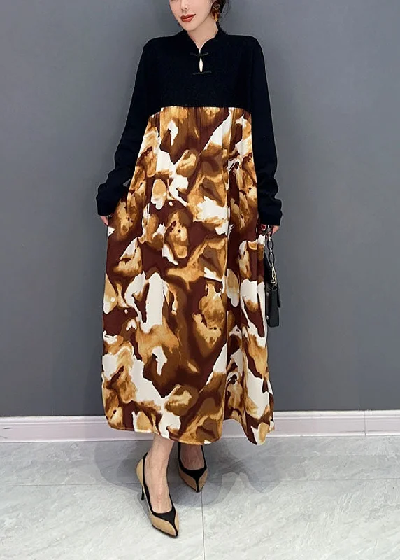 Fashionable clothing to fit every body type Black Patchwork Maxi Dresses Chinese Button Tie Dye Spring Fashionable clothing to fit every body type Black Patchwork Maxi Dresses Chinese Button Tie Dye Spring