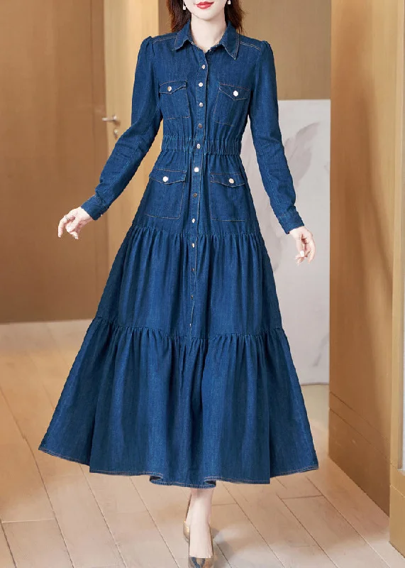 Discover the latest trends in women’s fashion Beautiful Denim Blue Peter Pan Collar Patchwork Wrinkled Tunic Button Cotton Maxi Dresses Long Sleeve Discover the latest trends in women’s fashion Beautiful Denim Blue Peter Pan Collar Patchwork Wrinkled Tunic Button Cotton Maxi Dresses Long Sleeve