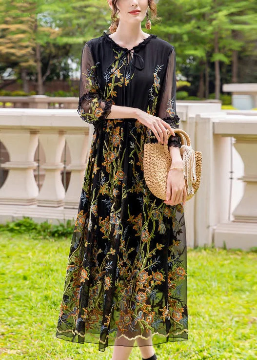 Sporty-chic women’s apparel for active lifestyles Stylish Black Embroideried Hollow Out Silk Maxi Dresses Summer Sporty-chic women’s apparel for active lifestyles Stylish Black Embroideried Hollow Out Silk Maxi Dresses Summer
