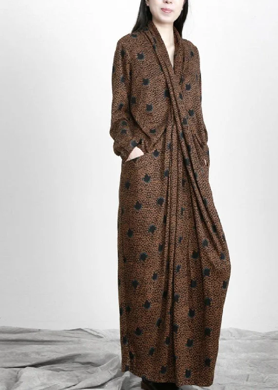 Chic, modern looks for the stylish woman   Organic Chocolate Jacquard WrapLoose Maxi Dresses Fall