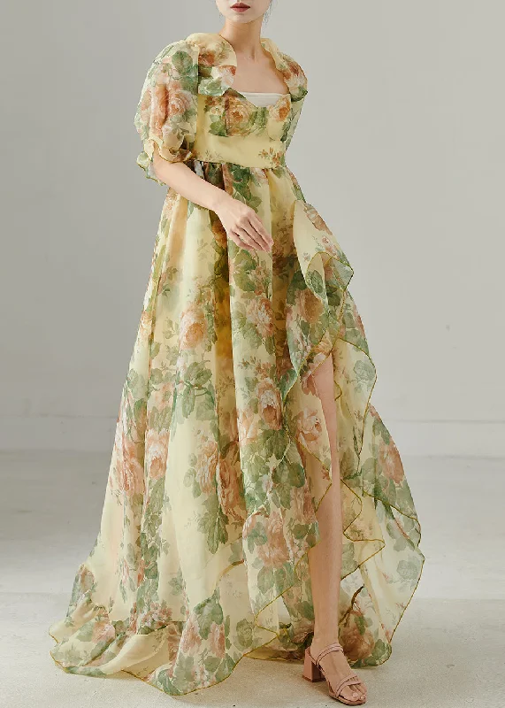 Everyday essentials for a stylish wardrobe French Khaki Print Side Open Chiffon Maxi Dresses Summer Everyday essentials for a stylish wardrobe French Khaki Print Side Open Chiffon Maxi Dresses Summer