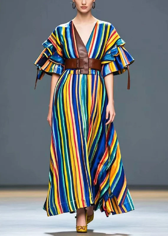 Refresh your closet with chic and comfy styles Stylish Rainbow Cinched Striped Cotton Maxi Dress Summer Refresh your closet with chic and comfy styles Stylish Rainbow Cinched Striped Cotton Maxi Dress Summer