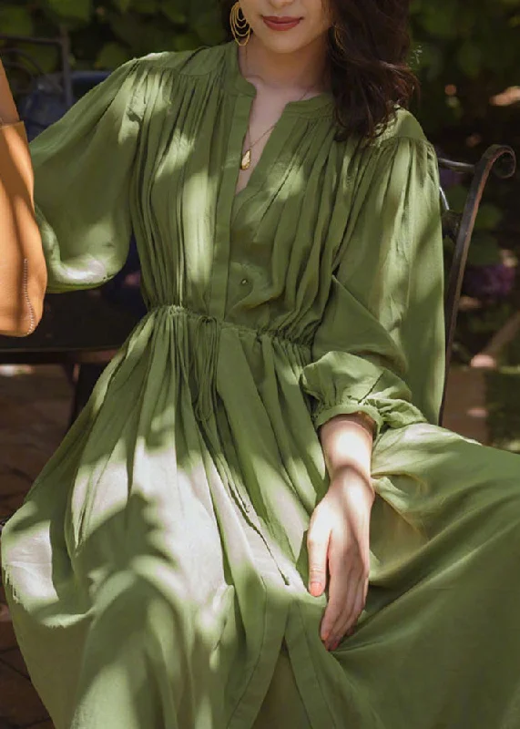 Summer-ready fashion for stylish women Fashio Green O-Neck Cinched Wrinkled Solid Chiffon Maxi Dress Spring Summer-ready fashion for stylish women Fashio Green O-Neck Cinched Wrinkled Solid Chiffon Maxi Dress Spring