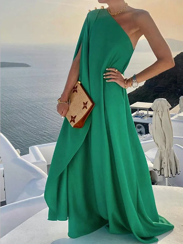 Effortlessly chic fashion for today’s woman Solid Color Loose Charming One Shoulder Maxi Dress Effortlessly chic fashion for today’s woman Solid Color Loose Charming One Shoulder Maxi Dress