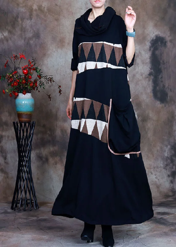 Timeless women’s fashion for any occasion   Natural Black pocket Asymmetrical Print Maxi Dresses Spring