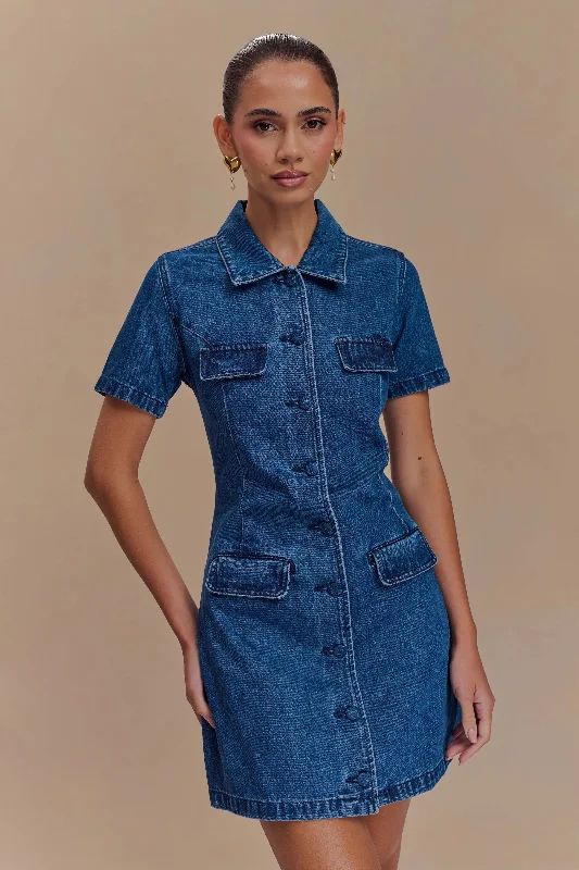 Discover the latest trends in women’s fashion   Leighton Denim Button Down Mini Dress - Dark Blue
