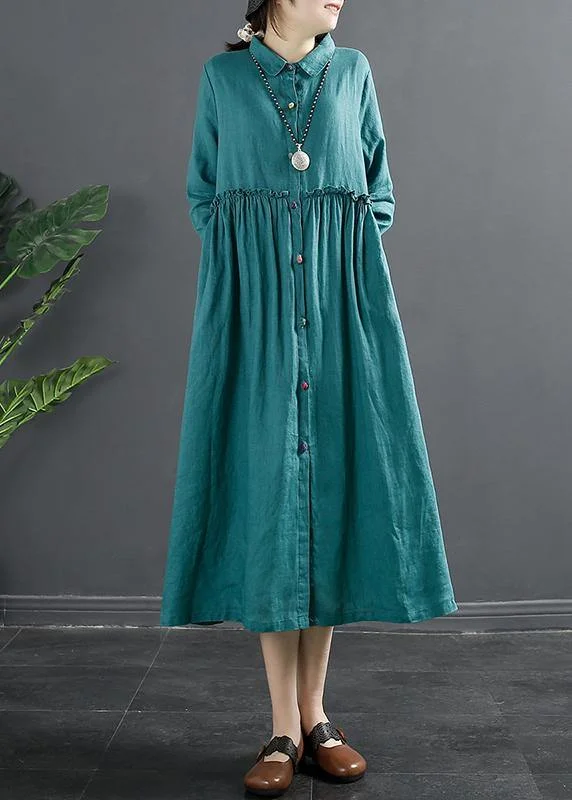 Refresh your wardrobe with high-quality women’s fashion   Classy Lapel Ruffles Shape Blue Maxi Dresses