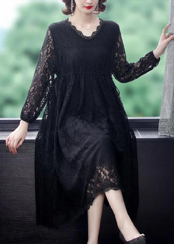 Modern fashion pieces designed for all women Beautiful Black V Neck Hollow Out Exra Large Hem Lace Maxi Dresses Spring Modern fashion pieces designed for all women Beautiful Black V Neck Hollow Out Exra Large Hem Lace Maxi Dresses Spring