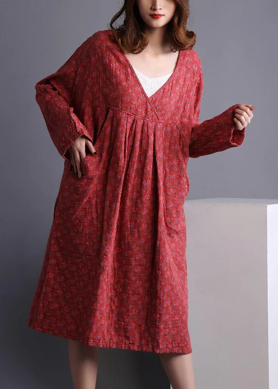 Designer-inspired women’s fashion at affordable prices   Diy Red V Neck Dress Print Spring Maxi Dresses