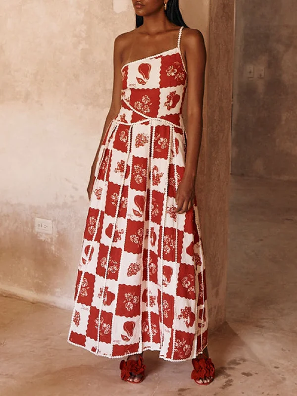 Fashionable, yet affordable women’s apparel Floral Trim Unique Printed Graceful One Shoulder Flared Maxi Dress Fashionable, yet affordable women’s apparel Floral Trim Unique Printed Graceful One Shoulder Flared Maxi Dress