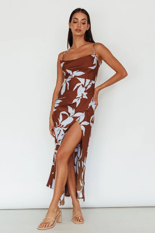 Chic for every occasion and style   Morea Cowl Neck Maxi Dress Floral Brown