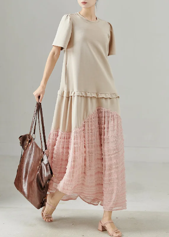 Chic, modern fashion for empowered women Women Apricot Ruffled Patchwork Cotton Maxi Dress Summer Chic, modern fashion for empowered women Women Apricot Ruffled Patchwork Cotton Maxi Dress Summer