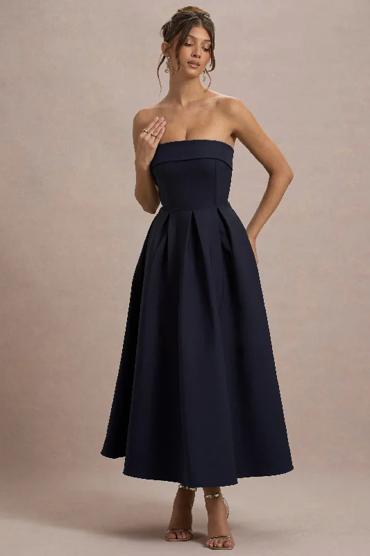 Trendy women’s clothing    Annalise | Navy Bandeau Skater Midi Dress
