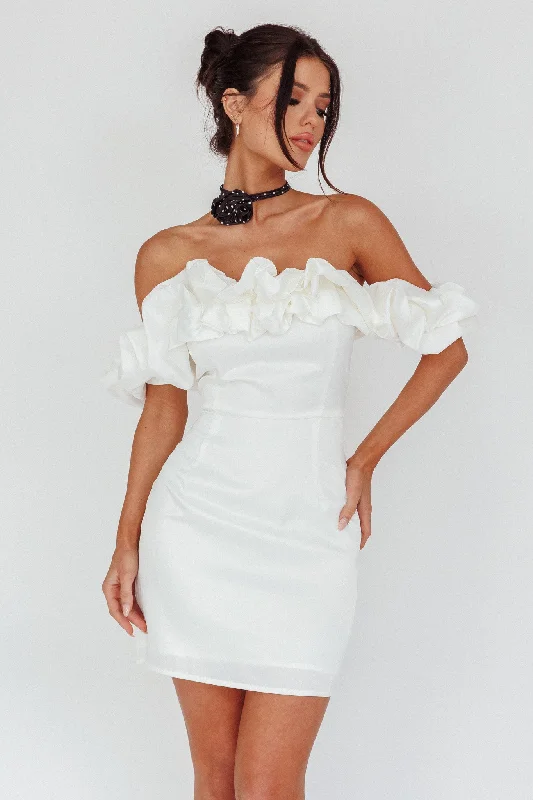 Uncover unique pieces for your perfect wardrobe   La Palma Off-Shoulder Mini Dress Off White