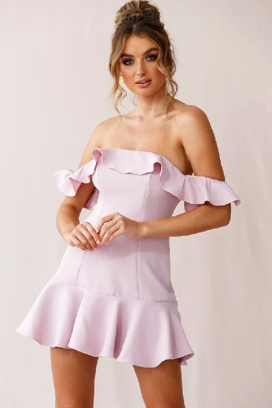 Bold and sophisticated looks for every woman   Ondine Bardot Neckline Fluted Hem Dress Mauve