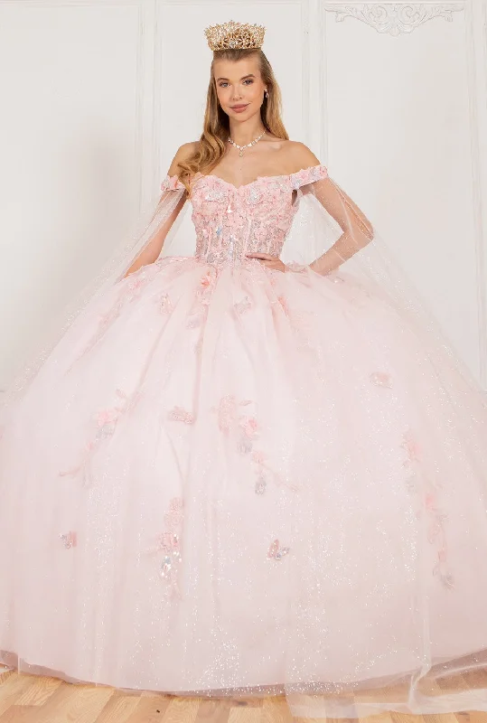 Floral Appliqués Off Shoulder Ball Gown for Women, Sizes XS-3XL