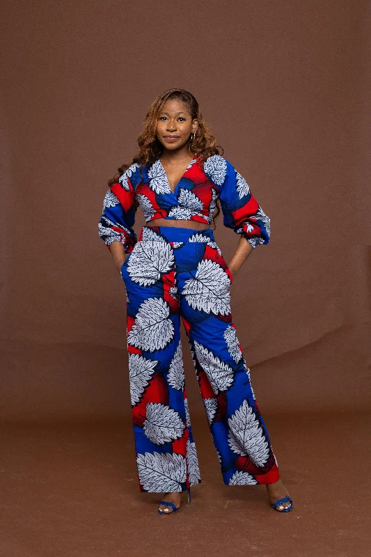 Feminine fashion to express your unique style   Azara Ankara High Waisted Trouser | White and Blue African Print