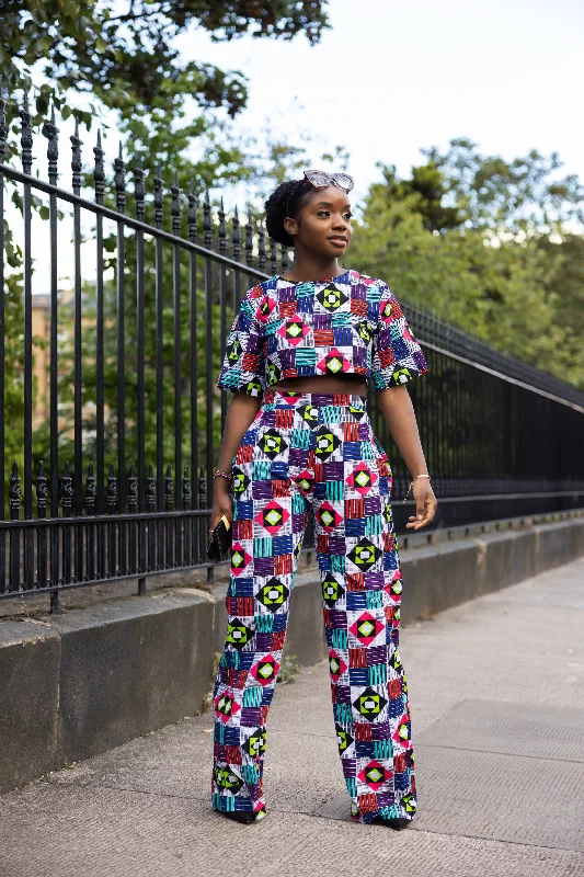 Fashionable clothing that fits every occasion   Champo Ankara High Waisted Trouser | Blue and White Multicolored African Print