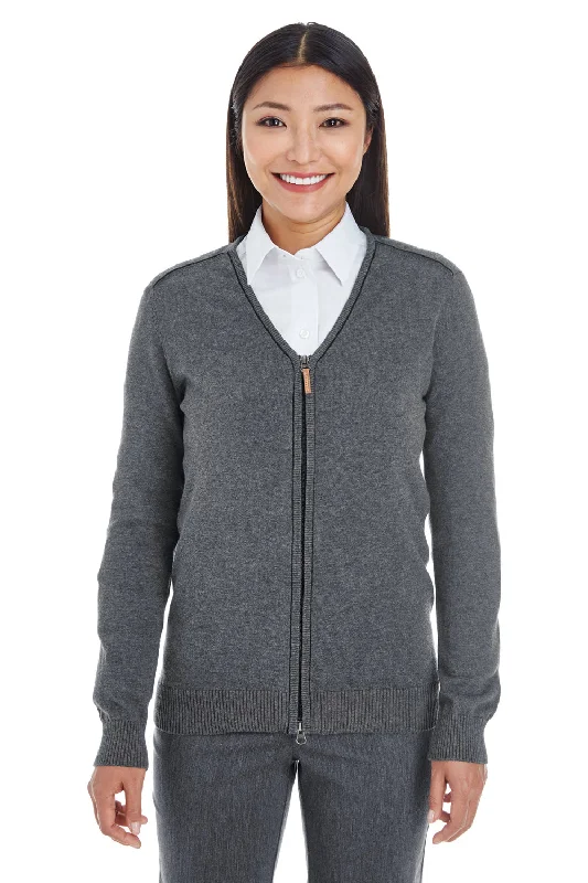 Devon & Jones Womens Manchester Jersey Full Zip Sweater - Heather Dark Grey - Closeout