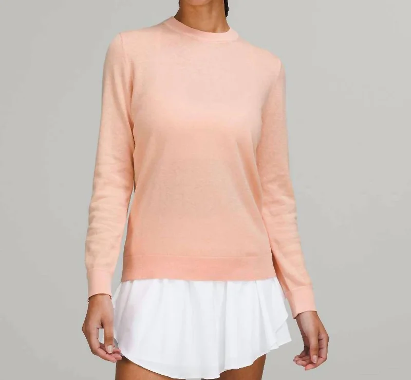 Silk-Blend Crew Sweater In Peach Satin