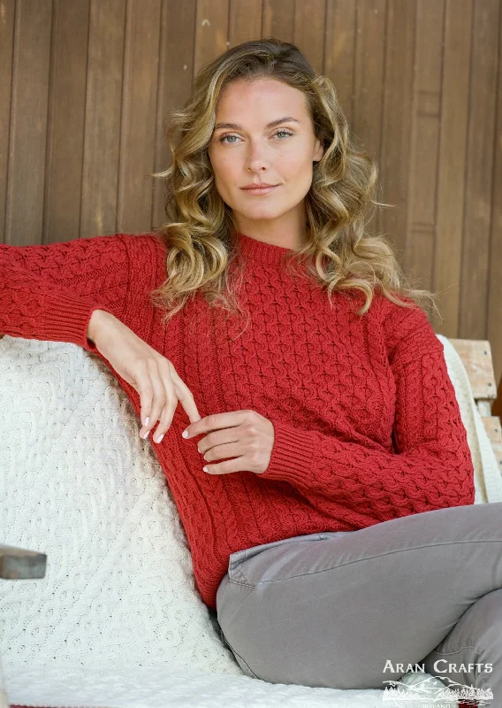 Aran Crew Neck Merino Sweater | Cherry