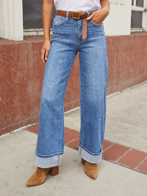 Elegant and comfortable women’s fashion wear   Lost Time Cuffed Palazzo Jeans