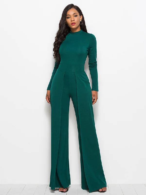 Long Sleeve Mock Neck Wide Leg Jumpsuit