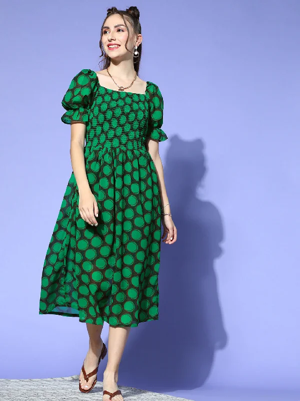 Stylish and comfortable outfits for women   Women Gorgeous Green Geometric Volume Play Dress