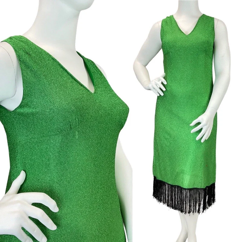 Summer-ready fashion for stylish women VINTAGE 60s 70s GREEN METALLIC LUREX FRINGED STUDIO 54 DISCO PARTY DRESS 14 16 Summer-ready fashion for stylish women VINTAGE 60s 70s GREEN METALLIC LUREX FRINGED STUDIO 54 DISCO PARTY DRESS 14 16