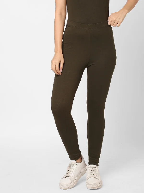 A perfect wardrobe for fashionable women   Women's Olive Cotton Elastane Slim Fit Knit Tights