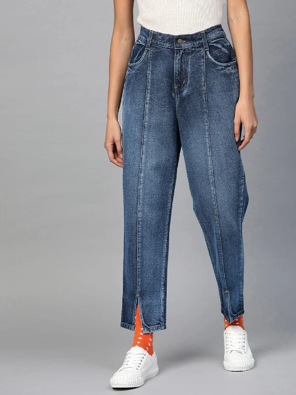 Elegant and comfortable women’s fashion wear   Blue High Waist Front Slit Jeans