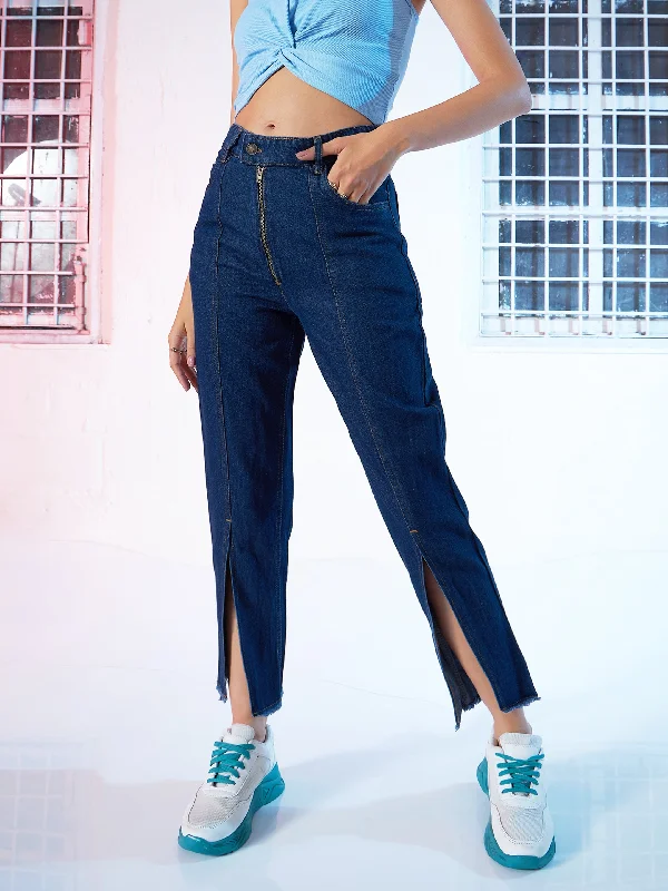 Curated collections for modern, fashionable women   Navy Zipper Fly Mom Jeans