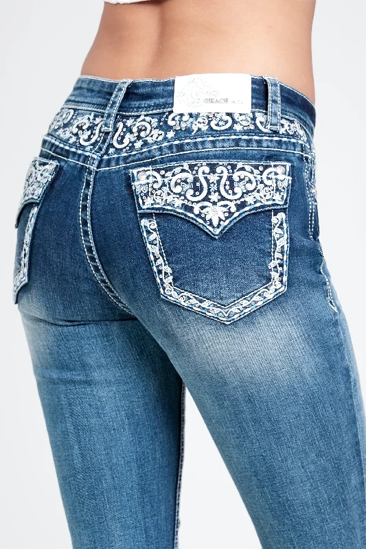 Clothing that’s as bold as you are   Western Embroidery Yoke Details Embellished Mid Rise Bootcut Jeans