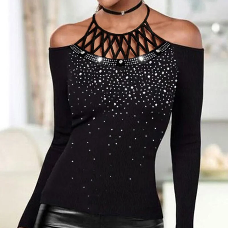 Timeless women’s fashion for any occasion   Amy Fashion - Plus Size Halter Sequins Off The Shoulder Long Sleeve T-shirt